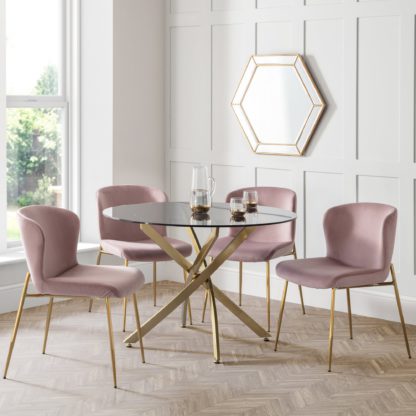 An Image of Montero Round Glass Dining Set with 4 Harper Chairs Pink