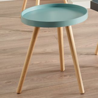 An Image of Pacific Halston Natural Pine Wood Small Side Table Aqua