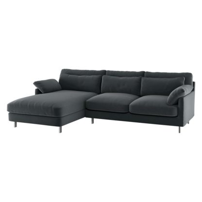 An Image of Habitat Cuscino Left Corner Velvet Chaise - Navy Blue