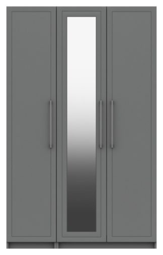 An Image of Hatfield 3 Door Mirror Wardrobe - Grey Gloss