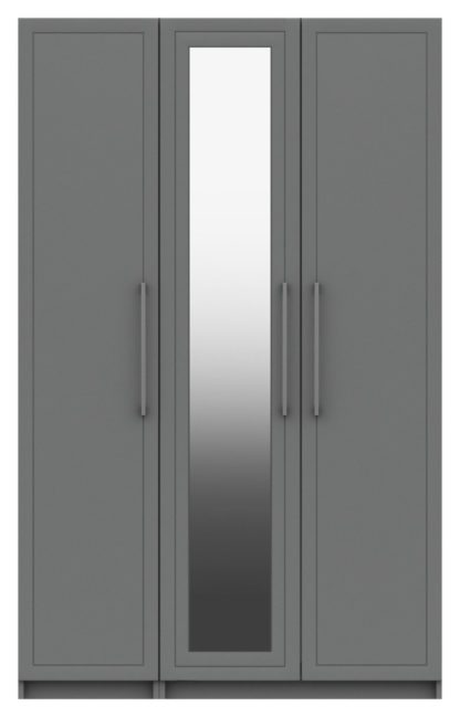 An Image of Hatfield 3 Door Mirror Wardrobe - Grey Gloss