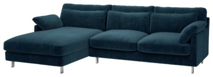 An Image of Habitat Cuscino Left Corner Velvet Chaise - Navy Blue