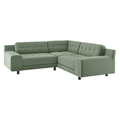 An Image of Habitat Hendricks Left Corner Velvet sofa - Sage Green