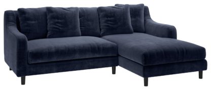 An Image of Habitat Swift Right Corner Velvet Chaise - Dark Blue