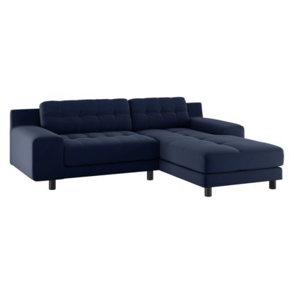 An Image of Habitat Hendricks Right Corner Velvet Chaise - Navy Blue