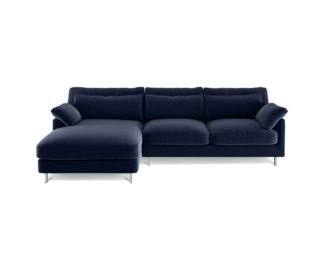 An Image of Habitat Cuscino Left Corner Velvet Chaise - Navy Blue