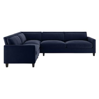 An Image of Habitat Chester Right Corner Velvet Sofa - Dark Blue