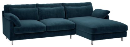 An Image of Habitat Cuscino Right Corner Velvet Chaise - Navy Blue