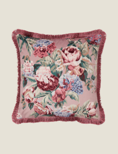 An Image of Laura Ashley Velvet Pembury Mulberry Cushion, Mulberry