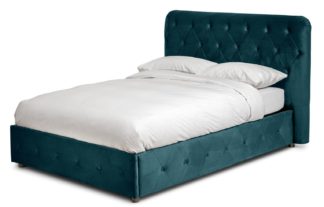 An Image of Habitat Savannah Double Ottoman Velvet Bed Frame - Teal