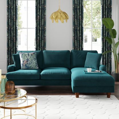 An Image of Beatrice Matte Velvet Left Hand Corner Chaise Matte Velvet Peacock