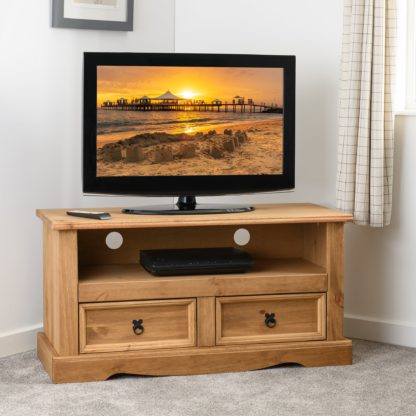 An Image of Corona 2 Drawer TV Unit Weathered Pine (Brown)