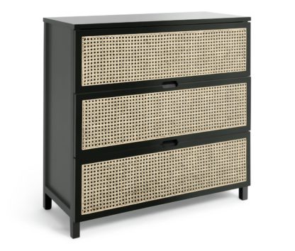 An Image of Habitat Peio Rattan 3 Drawer Chest - Black