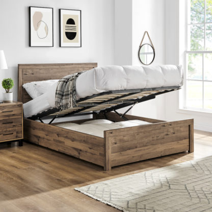 An Image of Rodley Oak Wooden Ottoman Storage Bed Frame - 6ft Super King Size