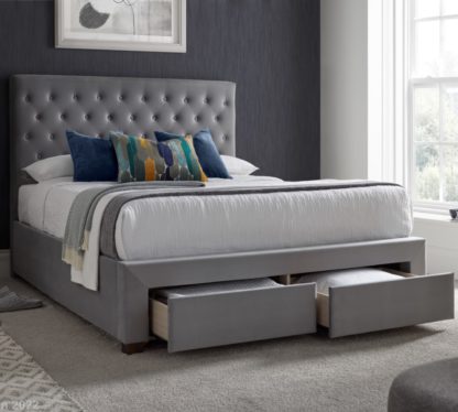 An Image of Vindolanda Grey Velvet Fabric Bed Frame - 5FT King