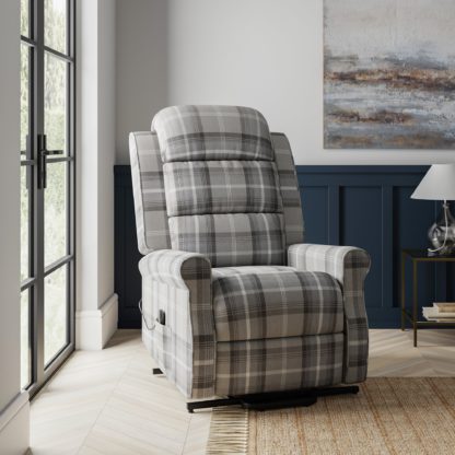 An Image of Edith Check Rise and Recline Chair Grey