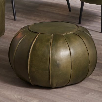 An Image of Giona Leather Pouffe Grey