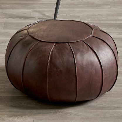 An Image of Giona Leather Pouffe Grey