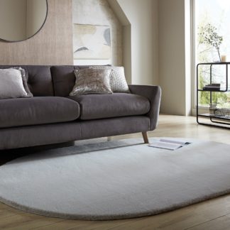 An Image of Faux Fur Supersoft Lush Oval Rug Grey