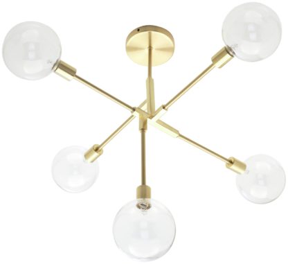 An Image of BHS Orbital Glass 5 Light Ceiling Light - Brass