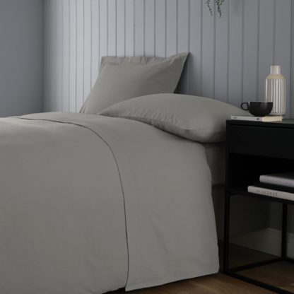 An Image of Grey Cotton Flat Sheet Brushed Marl Grey