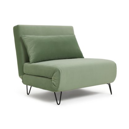 An Image of Habitat Roni Single Velvet Chairbed - Mint Green