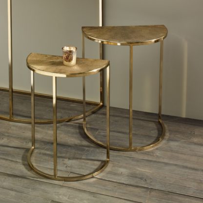 An Image of Pacific Ginko Set of 2 Side Tables, Gold Aluminium Gold