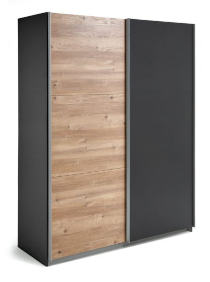 An Image of Habitat Holsted Medium Sliding Wardrobe - Anthracite & Oak