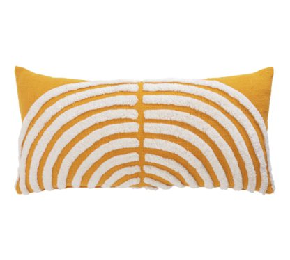 An Image of Habitat Geo Tufted Cushion - Yellow & White - 60x30cm