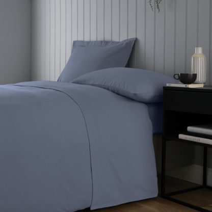 An Image of Simply 100% Brushed Cotton Flat Sheet Silver