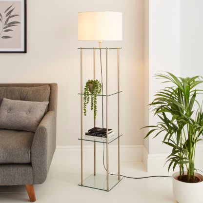 An Image of Wendell Glass Shelved Floor Lamp Black