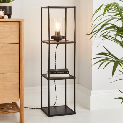 An Image of Cole Midi Shelved Floor Lamp Black Black