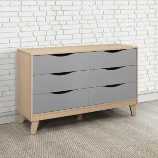 An Image of Kingston Beech and Grey Wooden 3 + 3 Drawer Chest