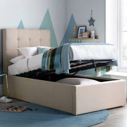 An Image of Candy - Single - Ottoman Storage Bed - Oatmeal Neutral - Fabric - 3ft