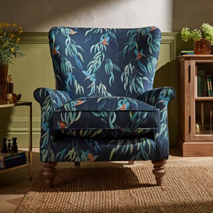 An Image of Charlbury Wing Chair Kingfisher Print Kingfisher Print