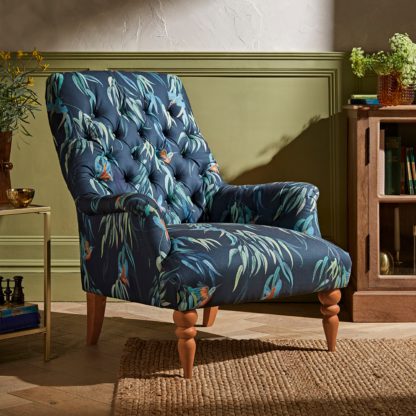 An Image of Bibury Button Back Chair Kingfisher Print Kingfisher Print