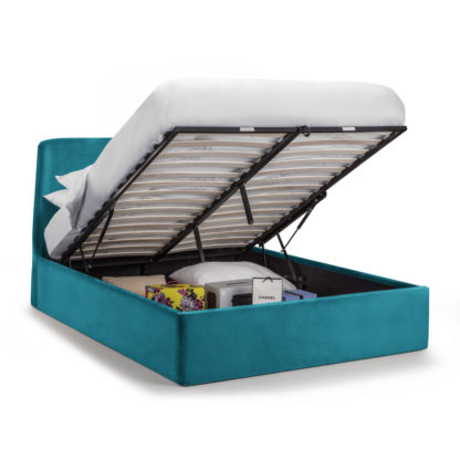 An Image of Frida - Double - Ottoman Storage Bed - Teal Blue - Velvet - 4ft6