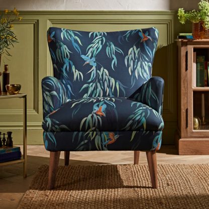 An Image of Marlow Wing Chair Kingfisher Print Kingfisher Print