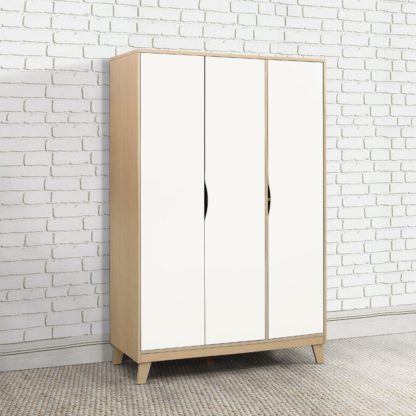 An Image of Kingston Beech and White Wooden 3 Door Wardrobe