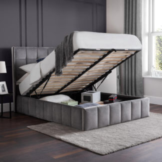 An Image of Gatbsy - Double - Ottoman Storage Bed - Grey - Velvet - Low Foot-End Bed - 4ft6