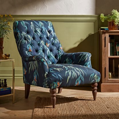 An Image of Bibury Button Back Chair Kingfisher Print Kingfisher Print