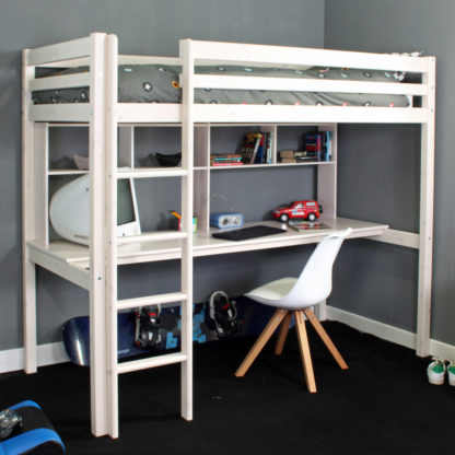 An Image of Hit - Kids High Sleeper Bed Frame - White - Wooden - 3ft