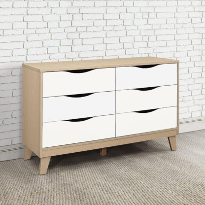 An Image of Kingston Beech and White Wooden 3 + 3 Drawer Chest