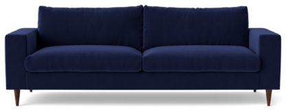 An Image of Swoon Evesham Velvet 3 Seater Sofa - Ink Blue