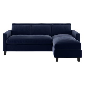 An Image of Habitat Chester Velvet 3 Seater Corner Chaise Sofa - Navy