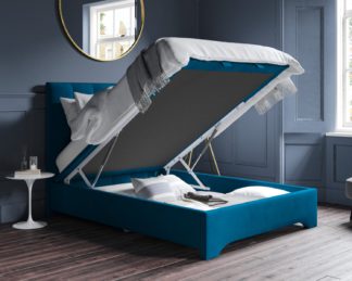 An Image of Langley Blue Fabric Ottoman Storage Bed - 4ft6 Double