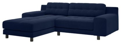 An Image of Habitat Hendricks Velvet Corner Chaise Sofa - Navy