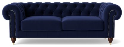 An Image of Swoon Winston Velvet 3 Seater Sofa - Ink Blue