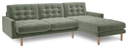 An Image of Habitat Fenner Velvet Corner Chaise Sofa - Sage