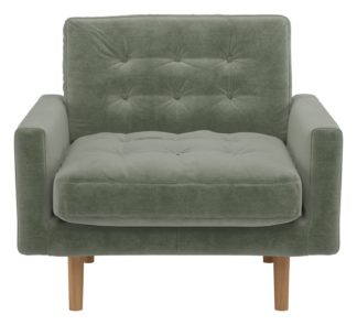 An Image of Habitat Fenner Velvet Armchair - Sage Green